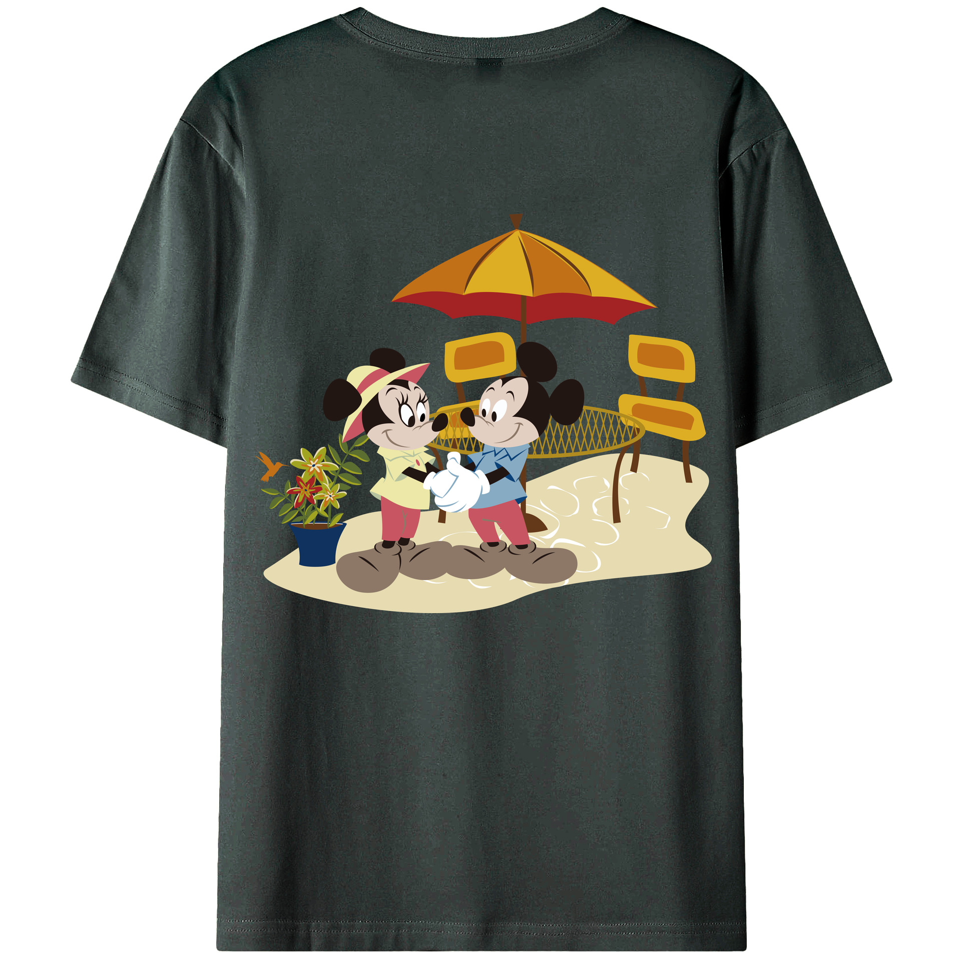 ミッキーマウス Mickey Mouse 綿100％ メンズ半袖Tシャツ（バックプリント） 通気性
